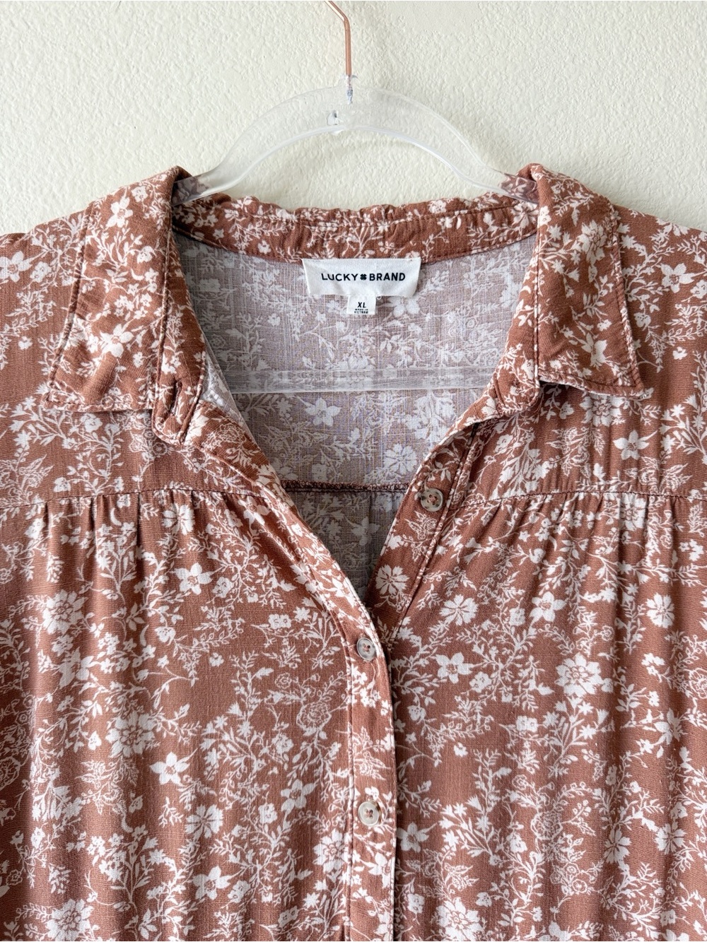 Lucky Brand Boho Floral Tiered Button Front Mini Dress Rayon - Picture 3 of 13